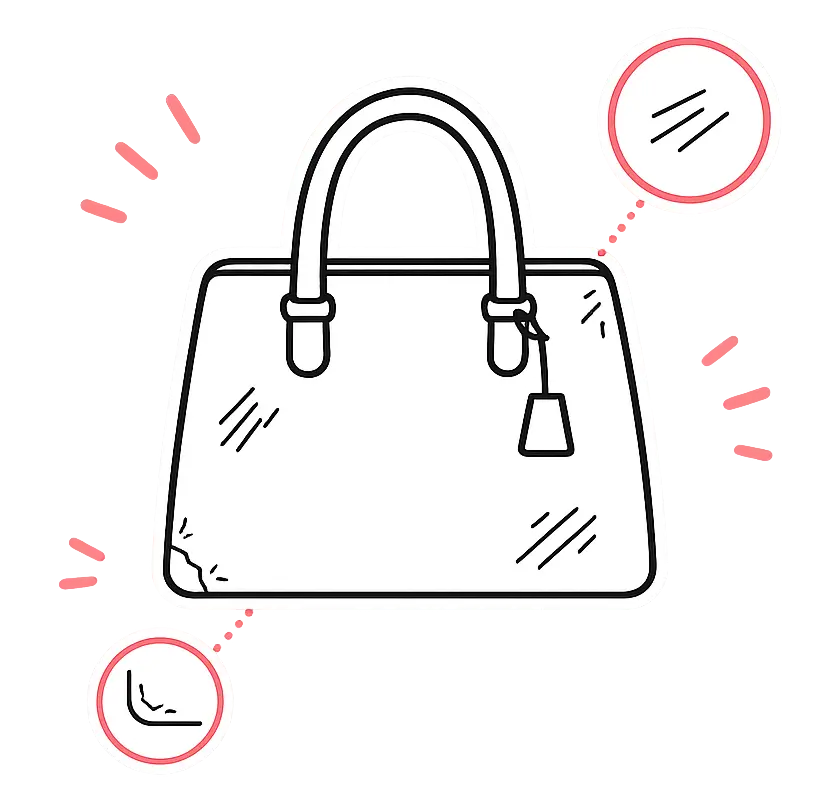 傷や汚れのあるバッグのイラスト