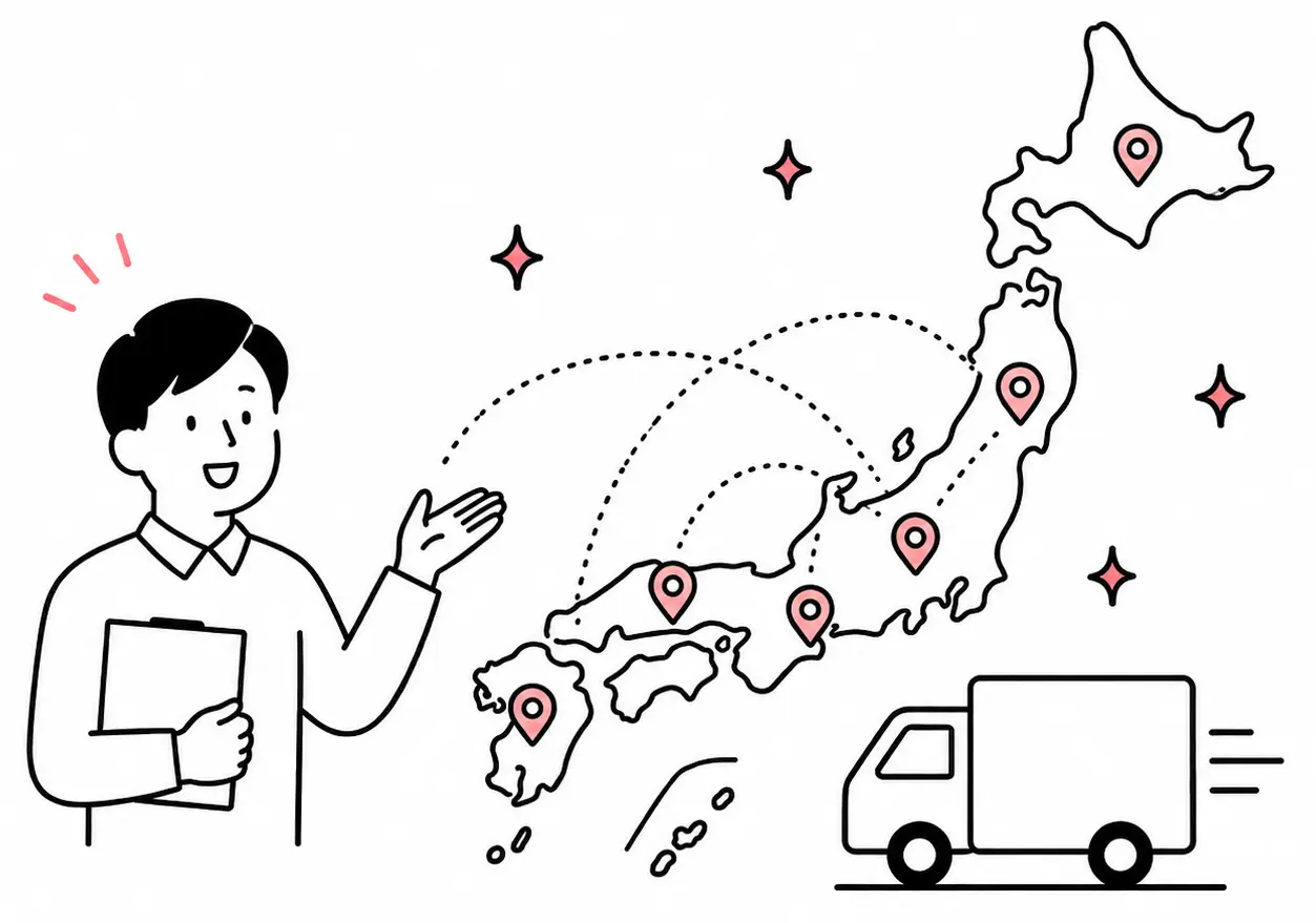 全国へのスピーディーな出張対応を表すイラスト
